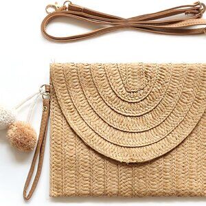 Elegant Beach Straw Handbag - Women's Convertible Clutch with Adjustable Straps